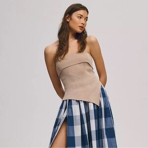 Møn Renn Asymmetrical Ribbed Sweater Tube Top XXS, Beige, Anthropologie